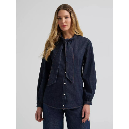 Wrangler Women's Denim Bow Long Sleeve Snap Shirt - Denim