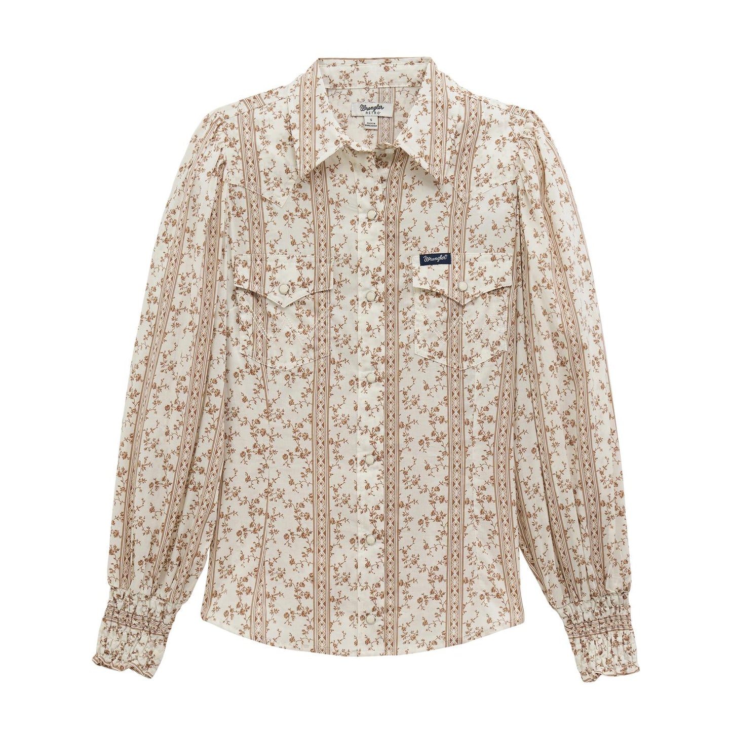 Wrangler Women's Retro Americana Western Puff Sleeve Blouse- White