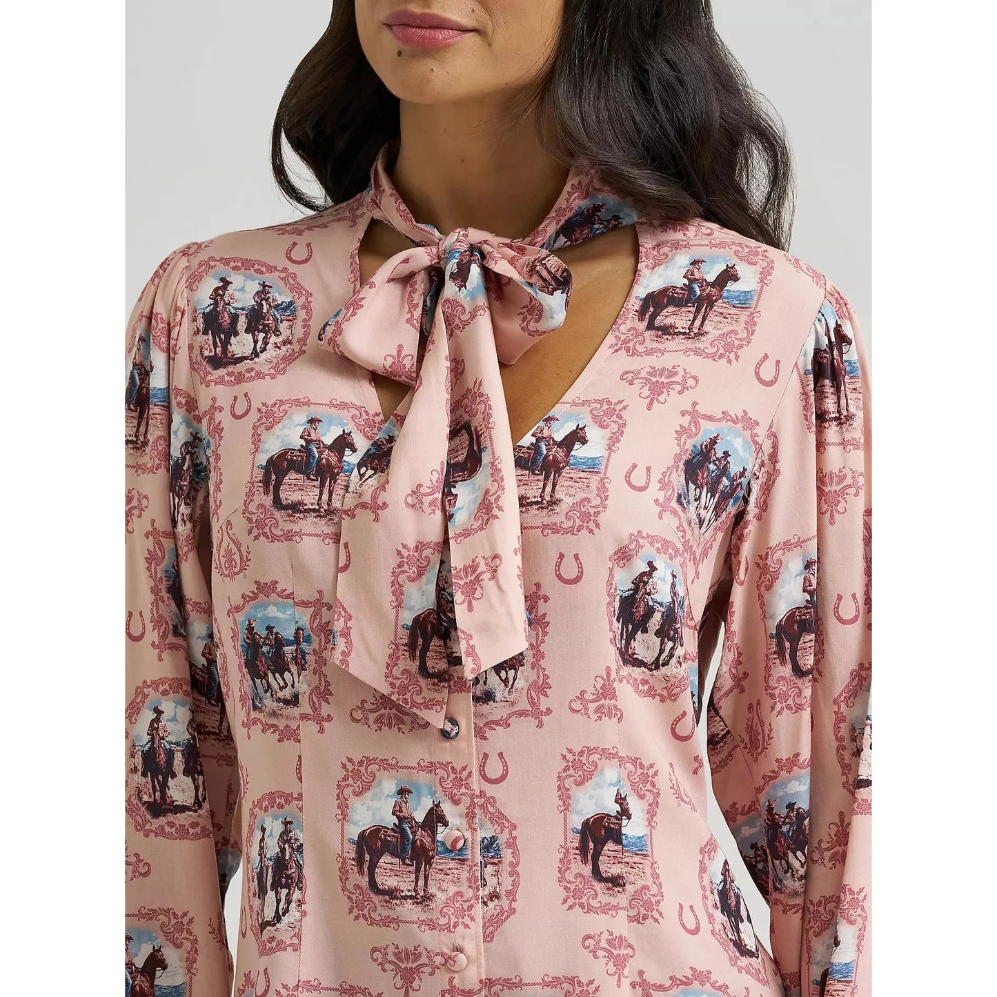Wrangler Women's FA26 West Cameo Neck Tie Blouse- Pink
