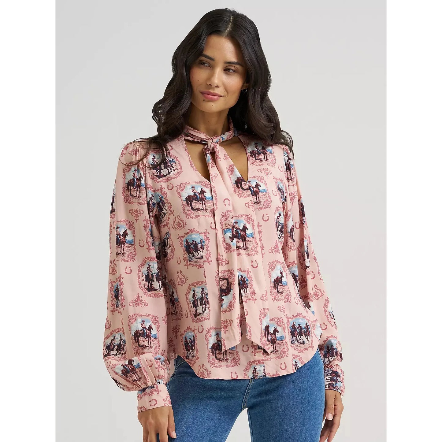 Wrangler Women's FA26 West Cameo Neck Tie Blouse- Pink