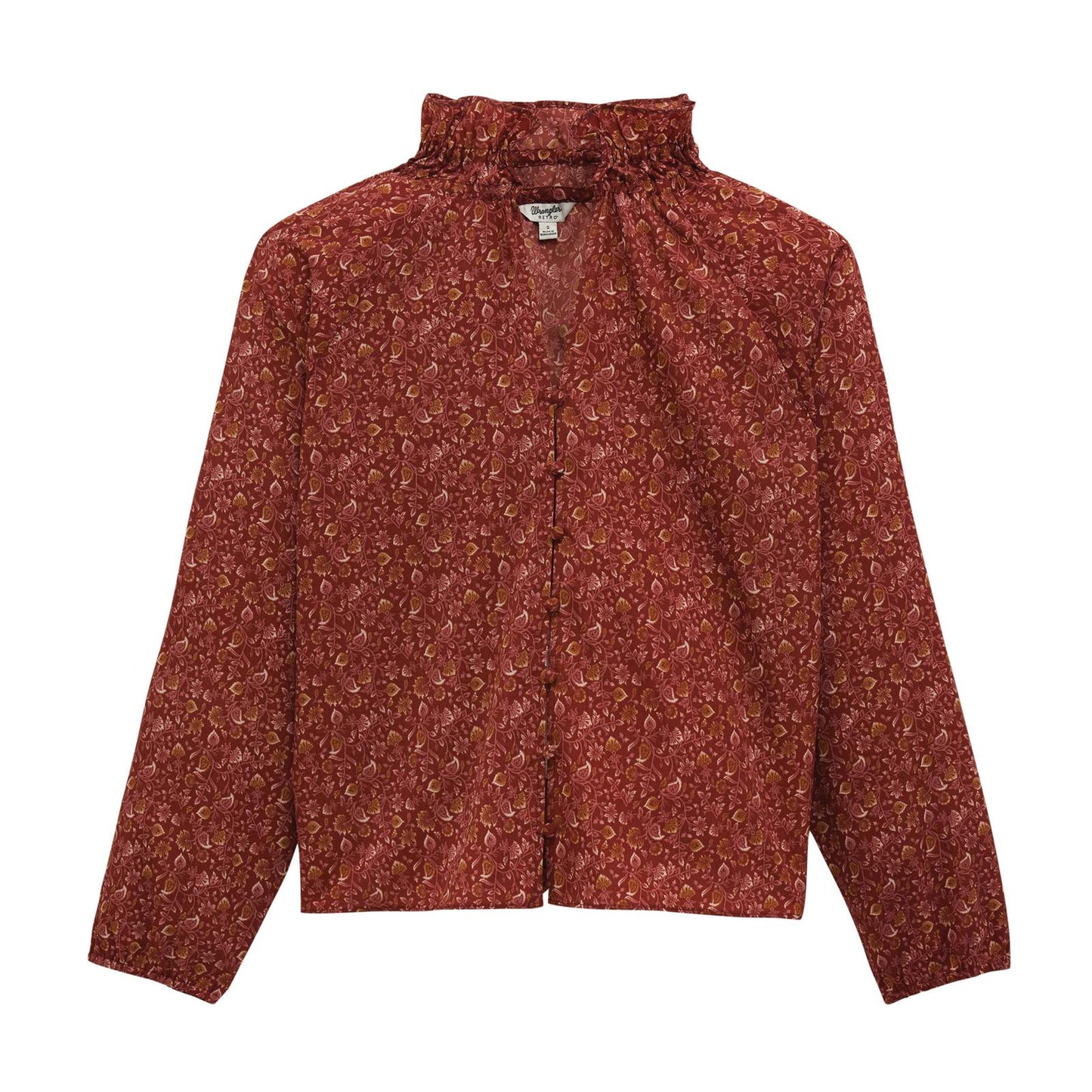 Wrangler Women's Retro Americana Ruffle Blouse- Burgundy