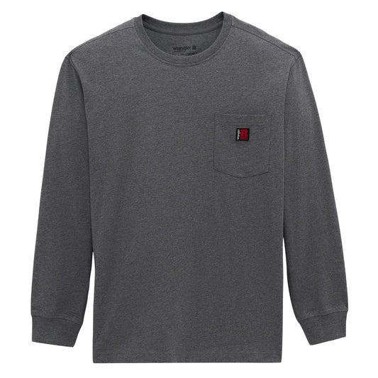 Wrangler Men's Riggs Workwear Crew Long Sleeve Tee Shirt- Charcoal Heather
