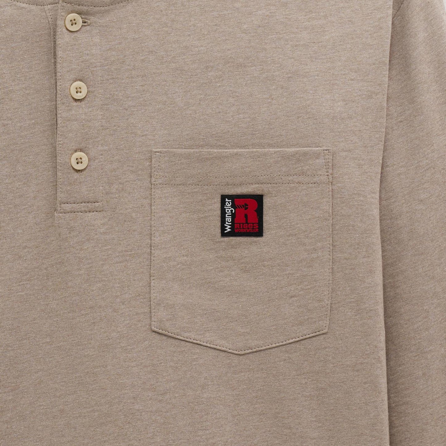 Wrangler Men's Riggs Workwear Henley Relaxed Fit Shirt- Oatmeal Heather
