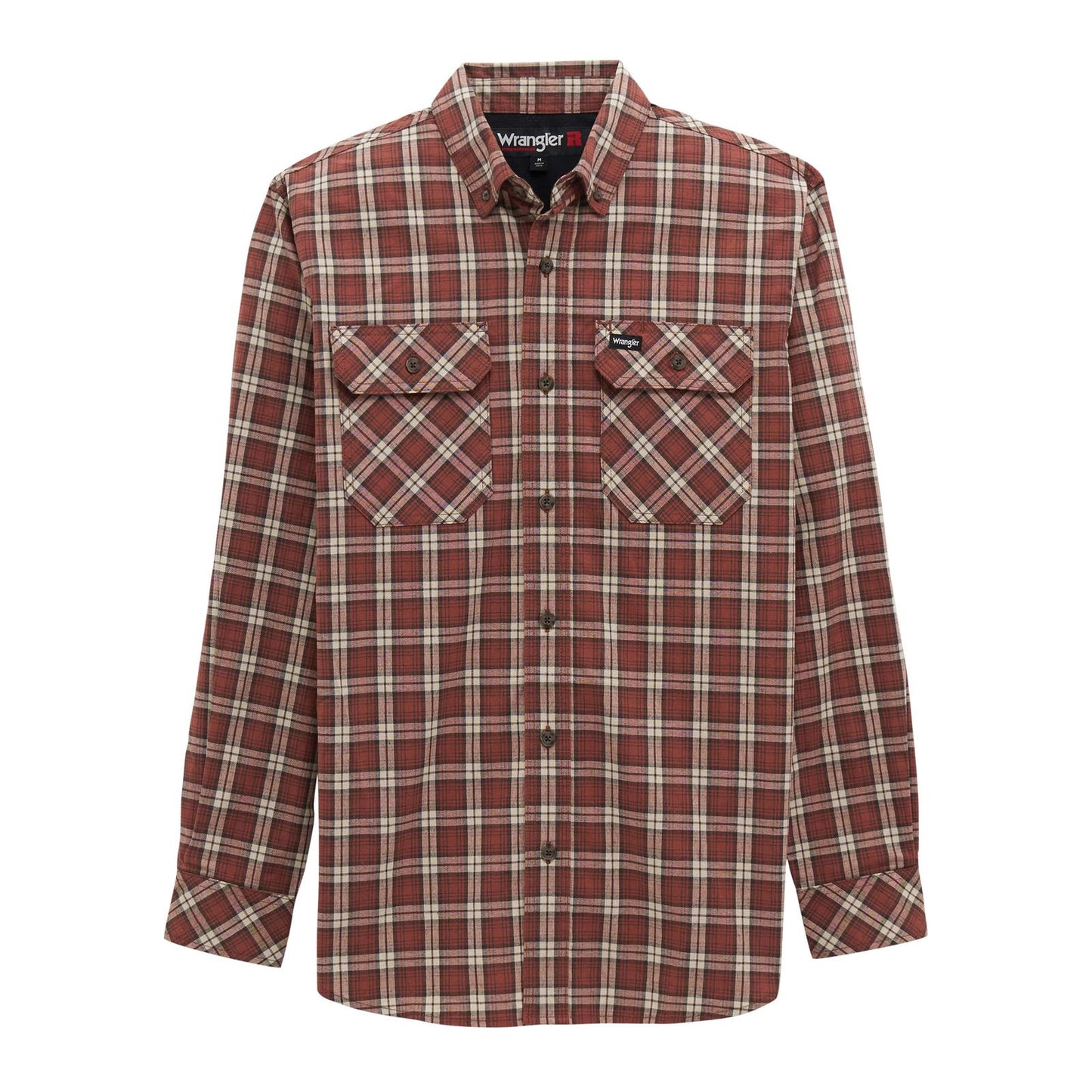 Wrangler Men's Riggs Workwear Foreman Plaid Long Sleeve Shirt- Red