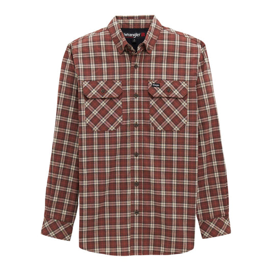 Wrangler Men's Riggs Workwear Foreman Plaid Long Sleeve Shirt- Red