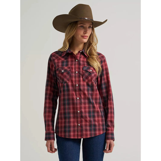 Wrangler Women's Essential Western Long Sleeve Plaid Snap Shirt - Port