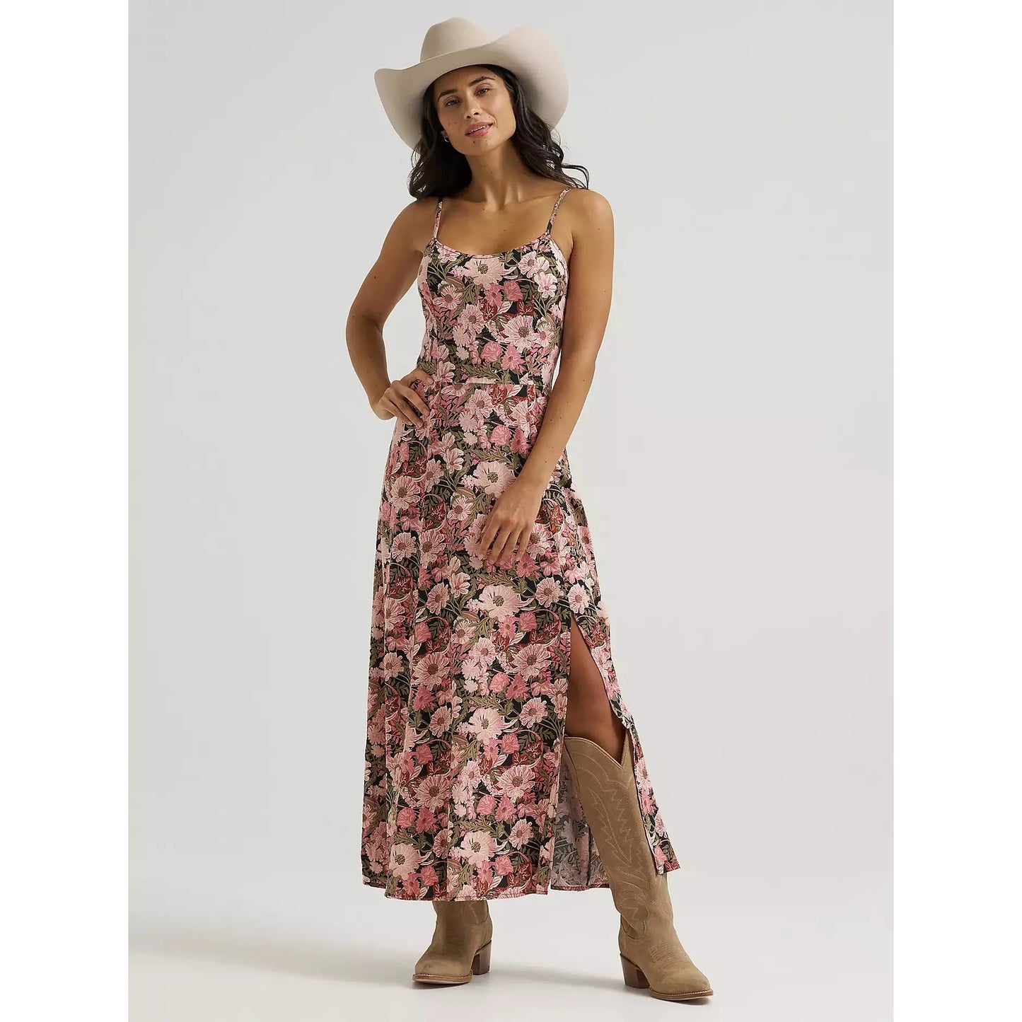 Wrangler Women's Western Tank Floral Maxi Dress- Pink