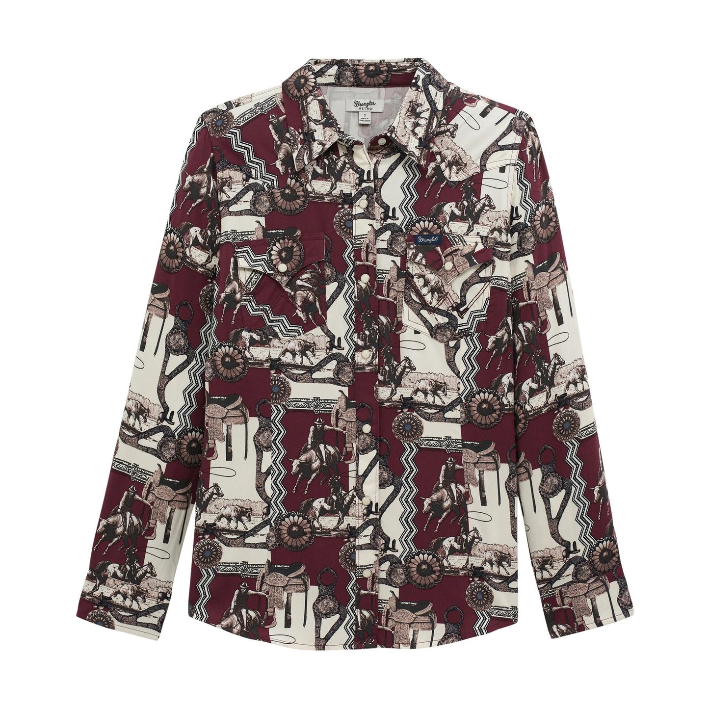 Wrangler Women's Retro Punchy Western Snap Shirt- Burgundy
