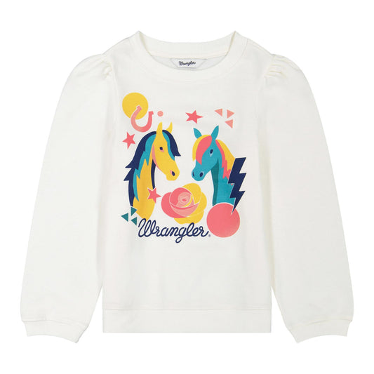 Wrangler Girl's Long Sleeve Horse Graph Sweatshirt - White
