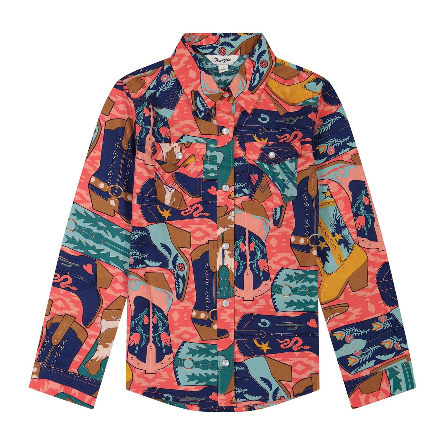 Wrangler Girl's Long Sleeve Snap Shirt - Pink