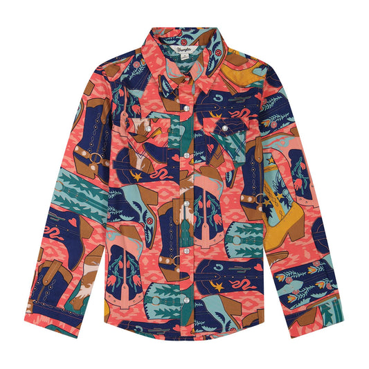 Wrangler Girl's Long Sleeve Snap Shirt - Pink