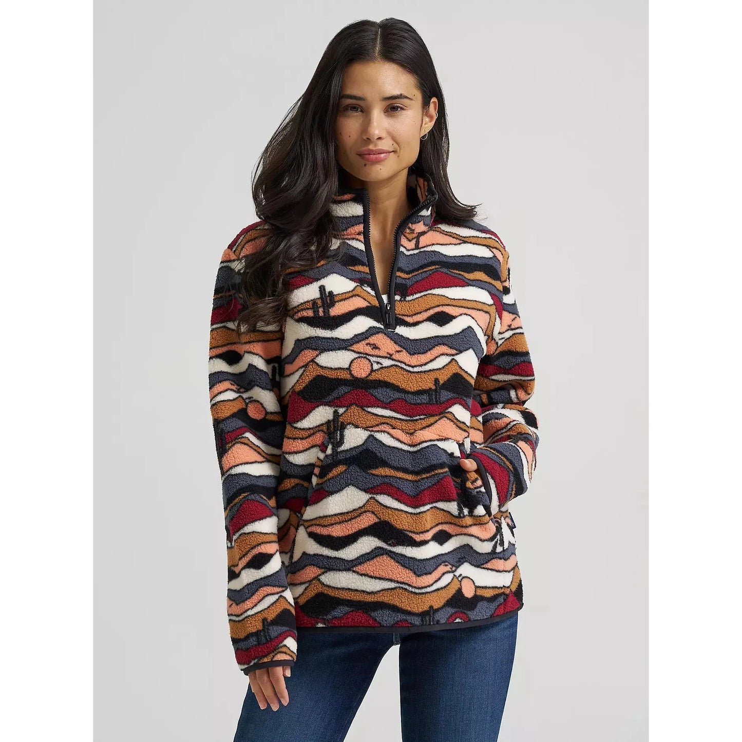 Wrangler Women's High Plains Sherpa Zip Long Sleeve Pullover - Brown/Mesa Dream