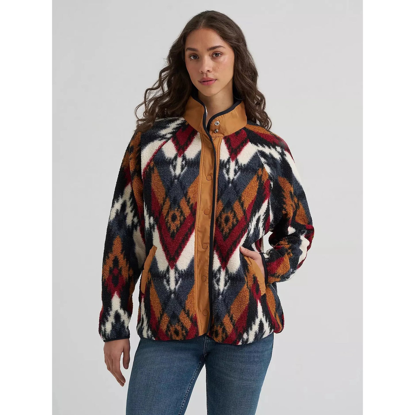 Wranger Women's Hay Away Big Sky Sherpa Snap Jacket - Blue/Brown