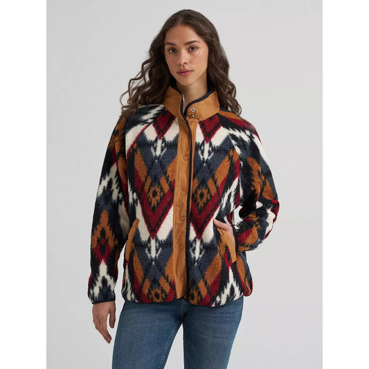 Wranger Women's Hay Away Big Sky Sherpa Snap Jacket - Blue/Brown