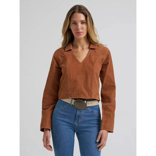 Wrangler Women's Vintage Prairie Popover Corduroy Long Sleeve Shirt - Brown