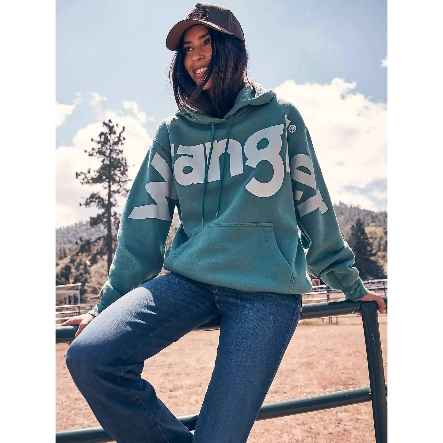 Wrangler Women's Wide Open Spaces Logo Hoodie - Teal Dream