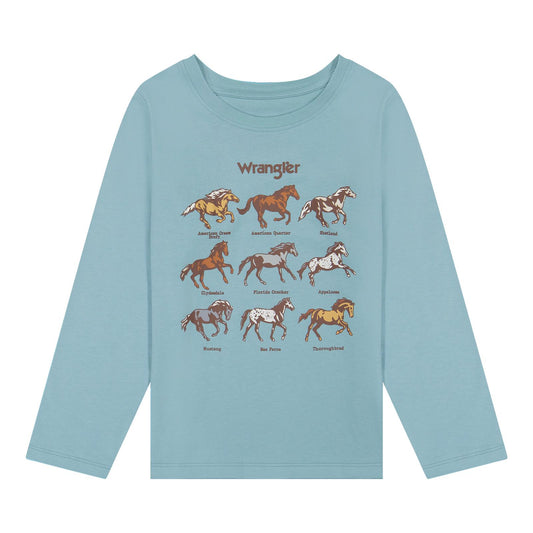 Wrangler Girl's Long Sleeve Horse Breed Graph Tee Shirt - Blue