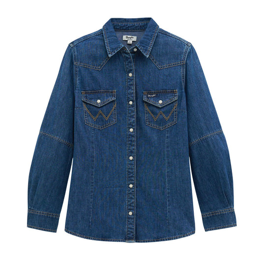 Wrangler Women's Retro Americana Western Denim Shirt- Denim