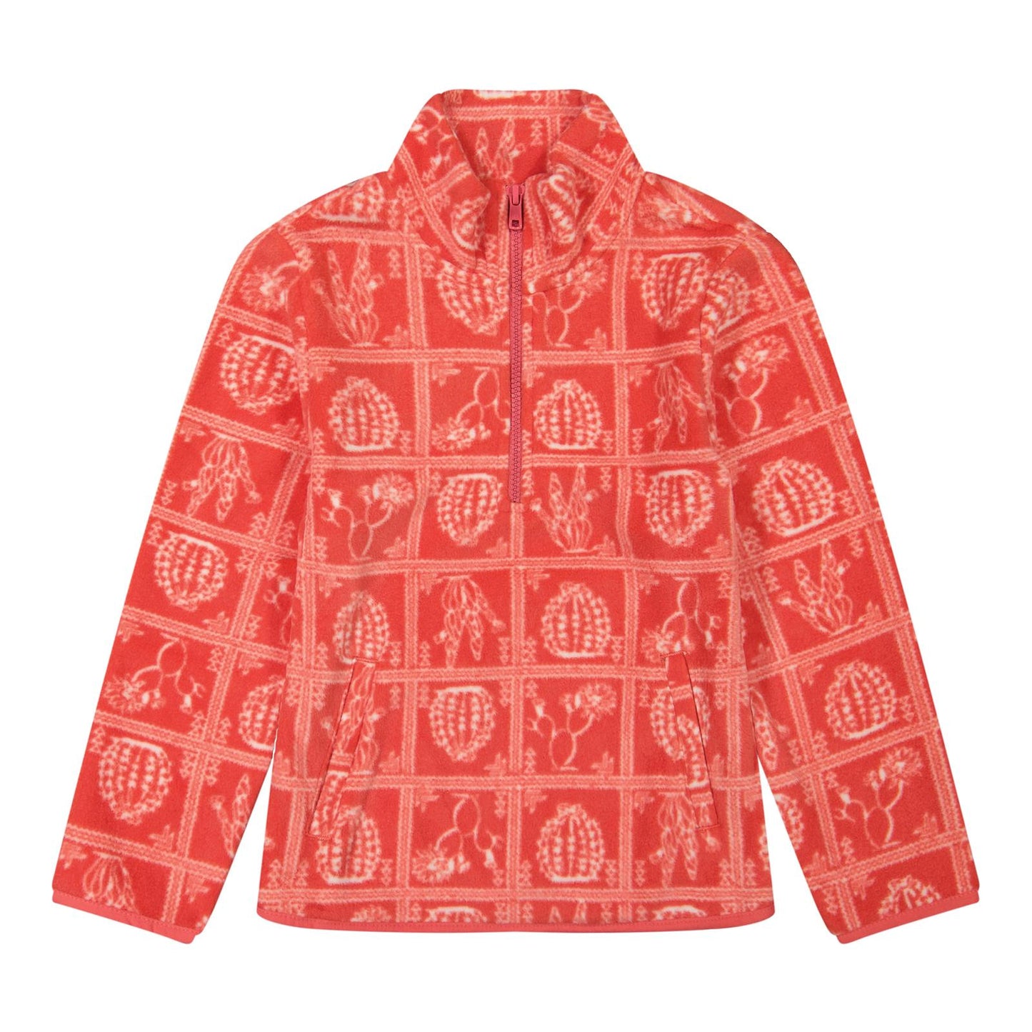 Wrangler Girl's Sherpa Cactus Long Sleeve Fleece Zip Pullover - Pink