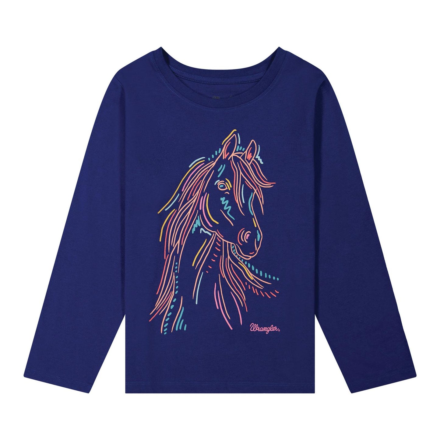 Wrangler Girl's Long Sleeve Graphic Horse T-Shirt - Blue