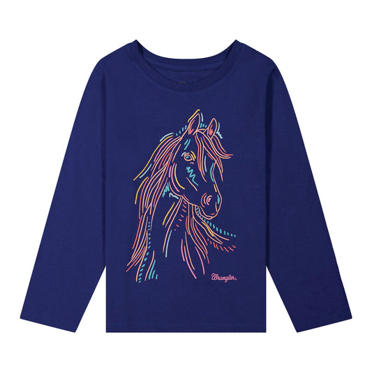 Wrangler Girl's Long Sleeve Graphic Horse T-Shirt - Blue