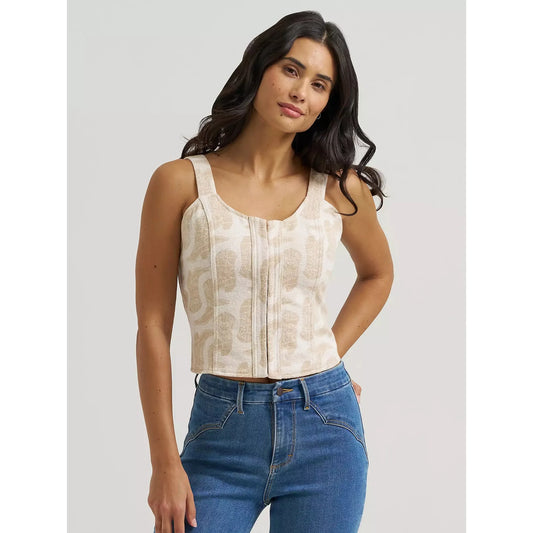 Wrangler Women's Jacquard Boot Design Corset Top - Beige