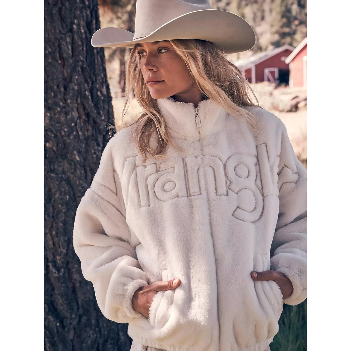 Wrangler Women's Faux Fur Open Range Long Sleeve Jacket- White