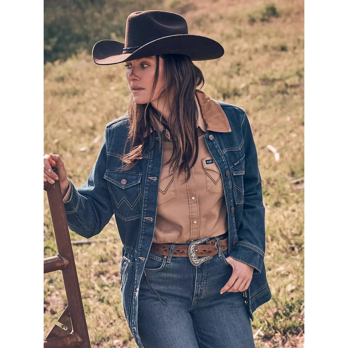 Wranger Women's Cinched Waist Barn Jacket - Denim