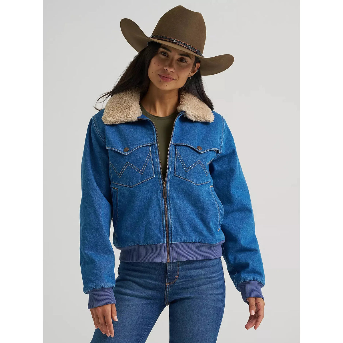 Wrangler Women's Sherpa Lined Bomber Jacket- Denim