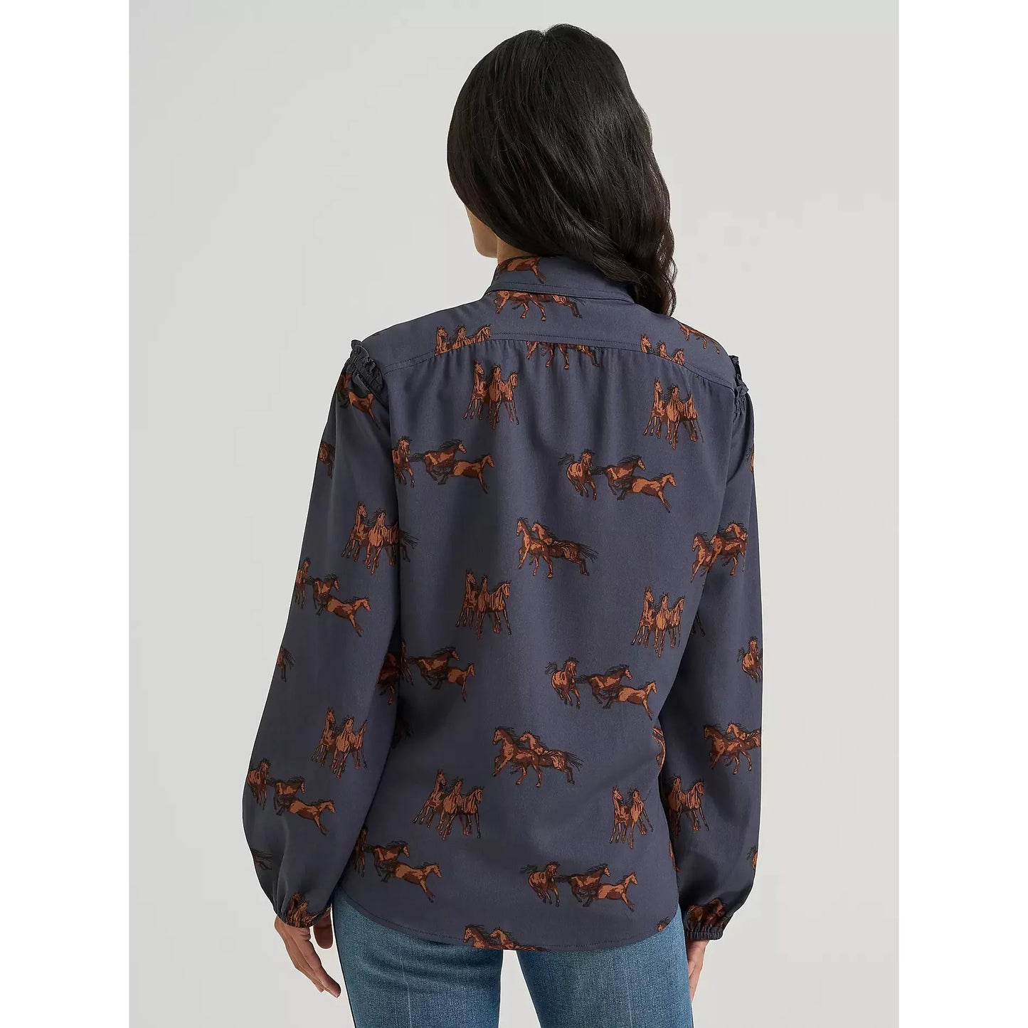Wrangler Women's Long Sleeve Drapey Sleeve Button Up Shirt- Blue
