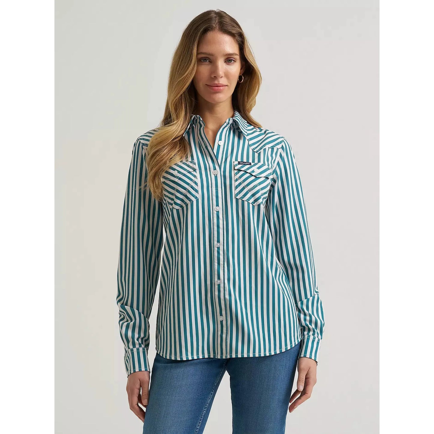 Wrangler Women's Long Sleeve Performance Aria Stripe Shirt - Green