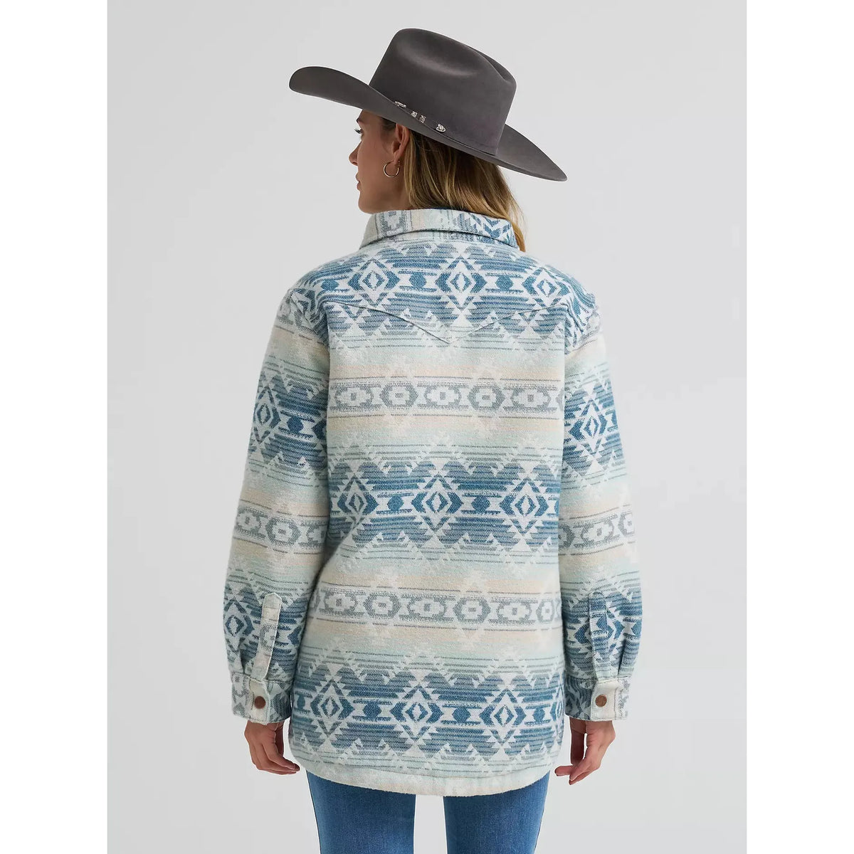 Wrangler Women's Run the Ranch Jacquard Shacket- Blue