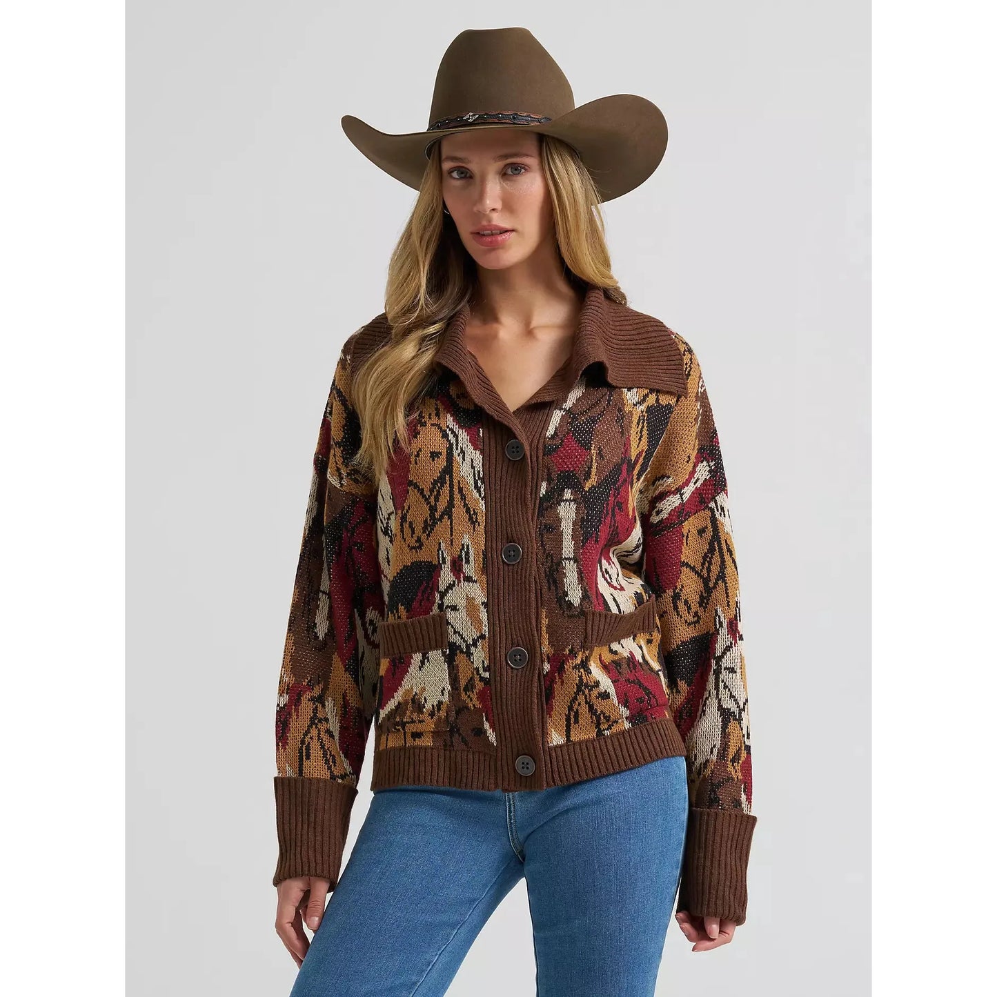 Wrangler Women's FA26 West Long Sleeve Cardigan- Brown