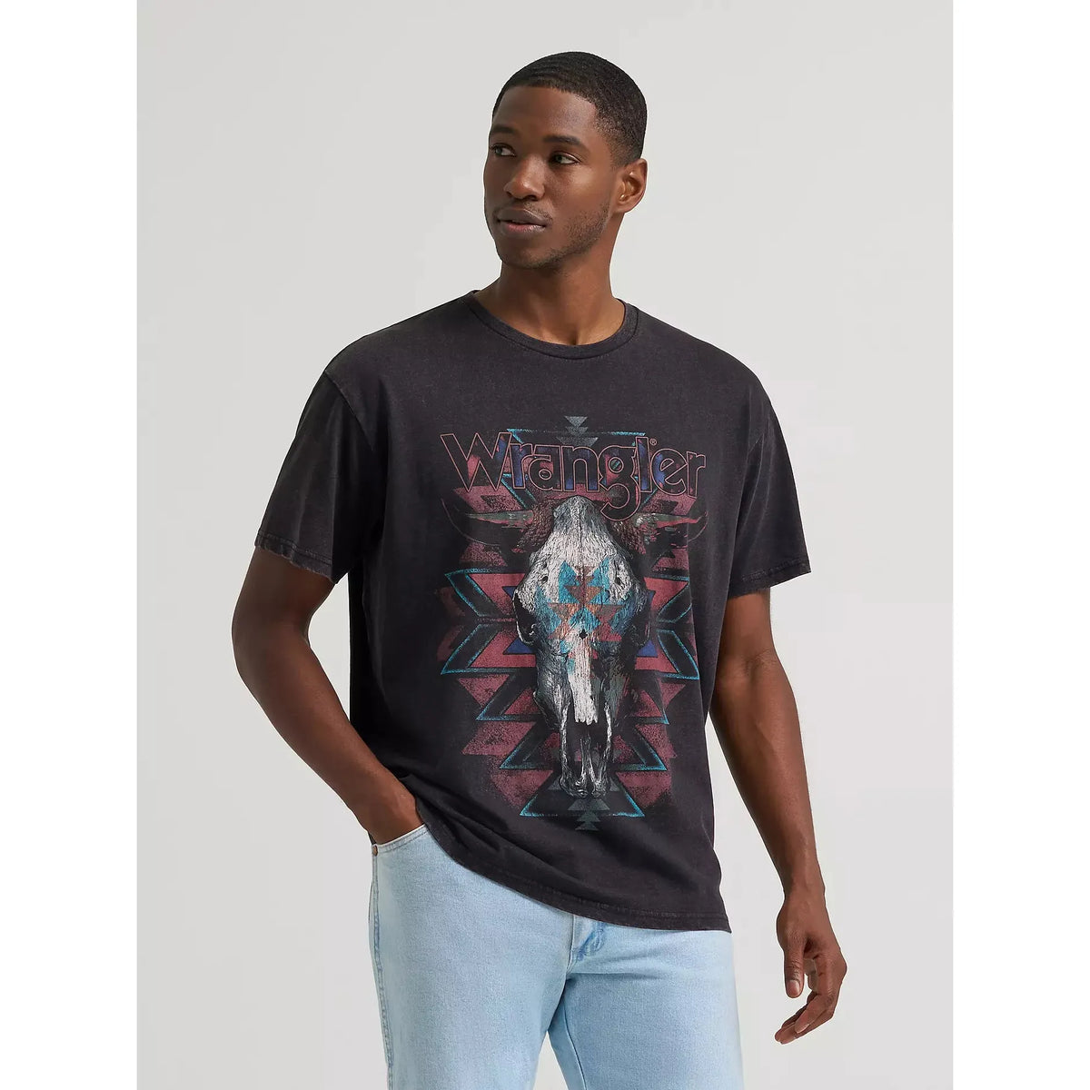 Wrangler Men's Southwest Skull SS Graphic Tee Shirt - Black Beauty