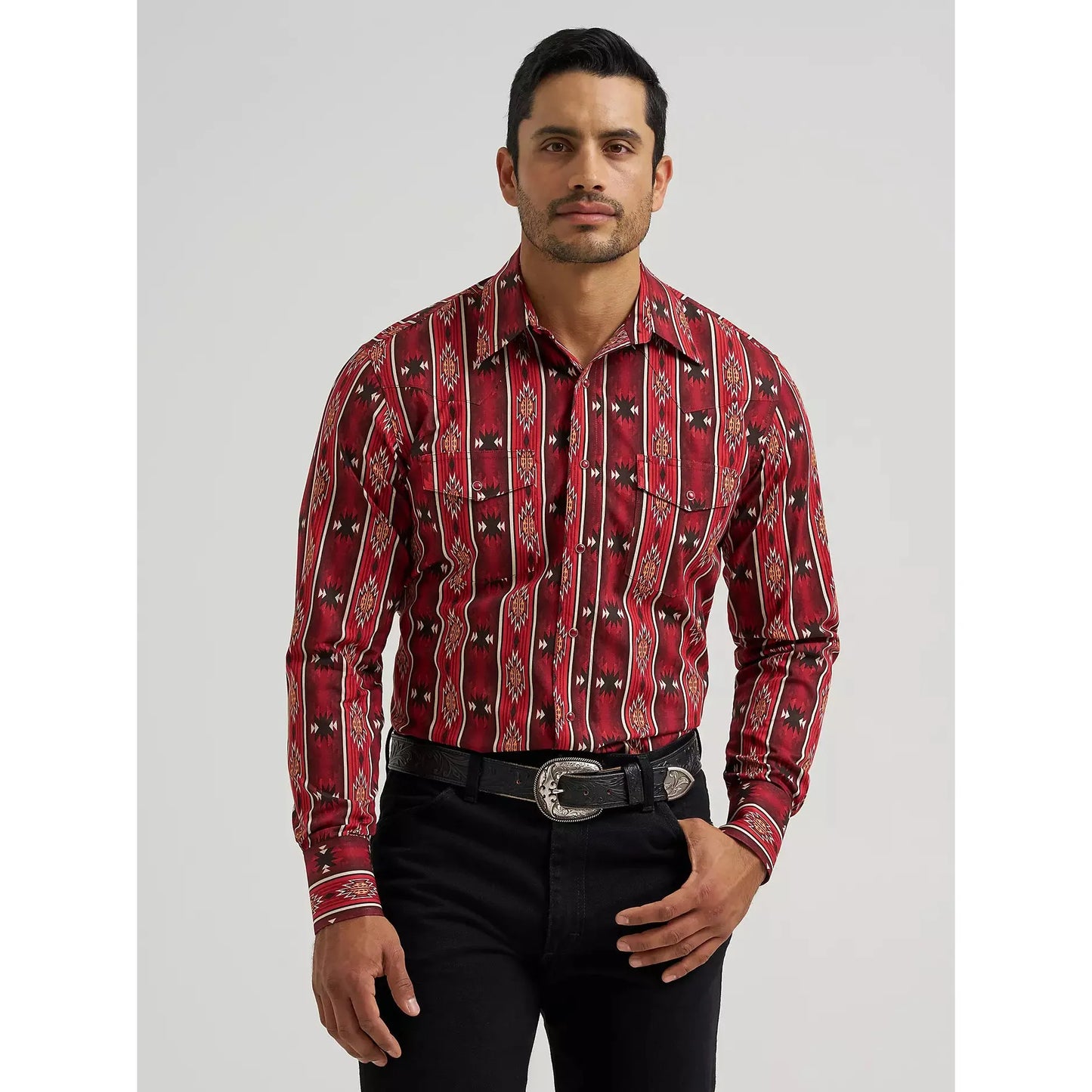 Wrangler Men's Checotah® LS Western Print Snap Shirt - Oxide Red