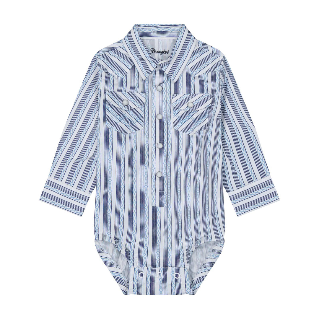 Wrangler Baby Boy Long Sleeve Bodysuit/Onesie- Blue/White
