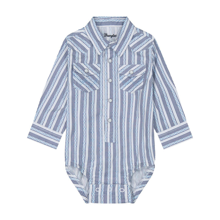 Wrangler Baby Boy Long Sleeve Bodysuit/Onesie- Blue/White