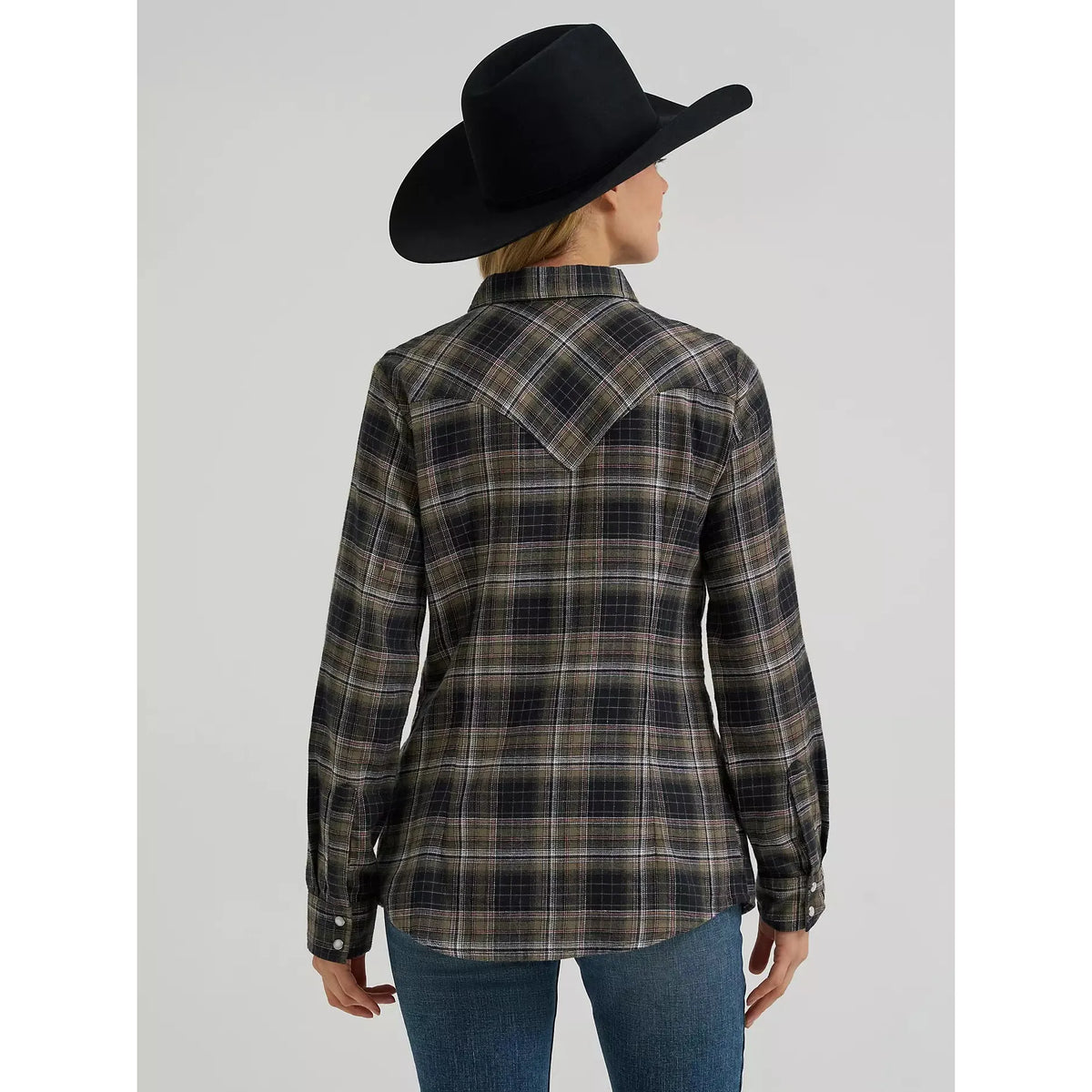 Wrangler Women's Long Sleeve Retro Essential Flannel Snap Shirt- Smokey
