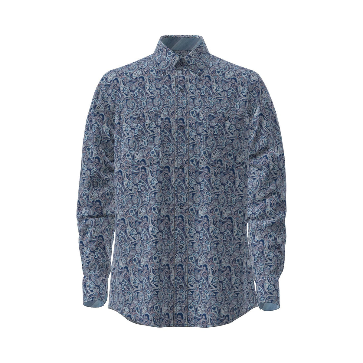Wrangler Men's George Strait Two Pocket Long Sleeve Shirt - Blue Multi