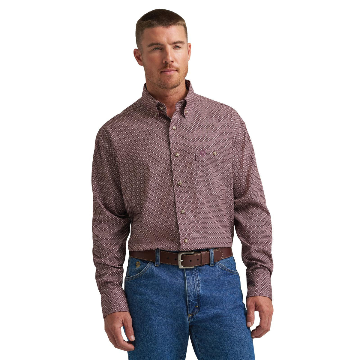 Wrangler Men's George Strait One Pocket Long Sleeve Shirt - Burgundy