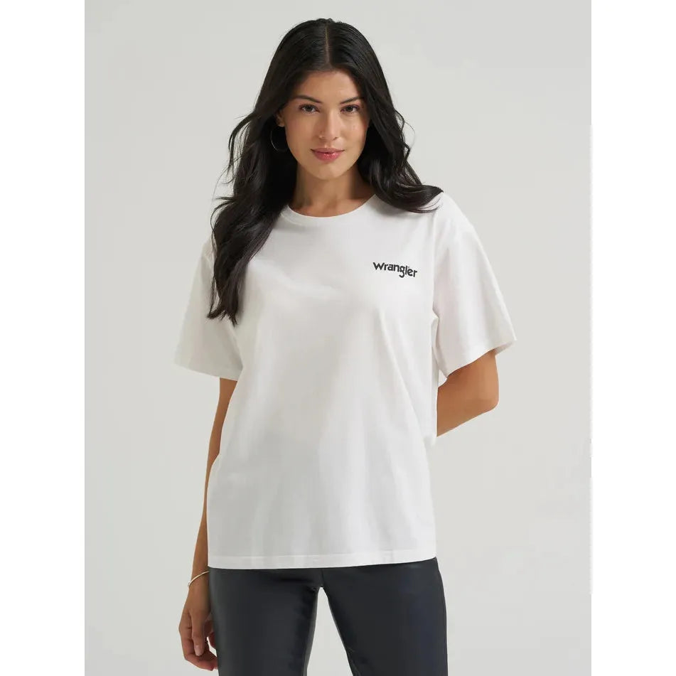 Wrangler Women's Lainey Wilson Short Sleeve Click Your Boots Graphic Tee Shirt- White