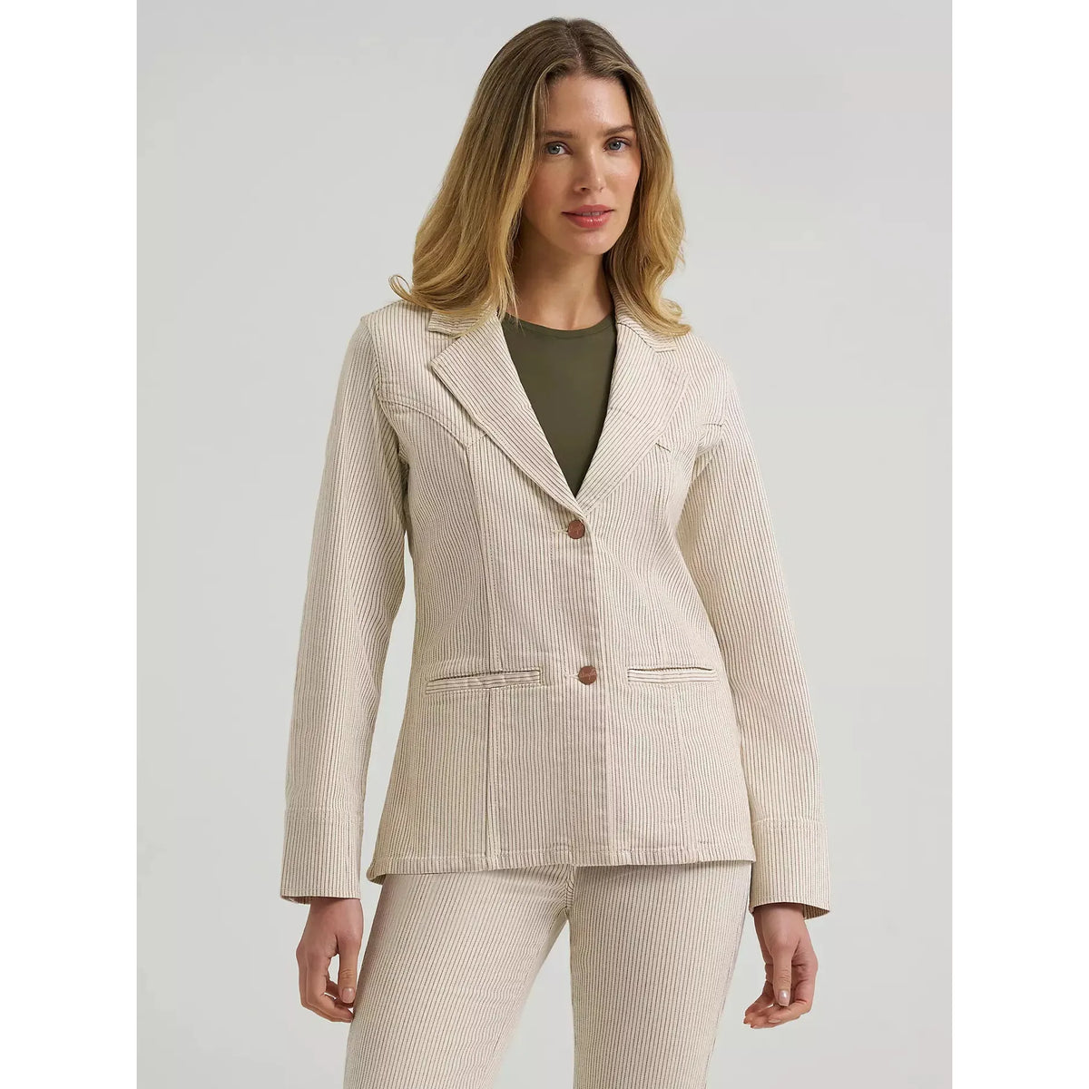 Wrangler Women's Long Sleeve Pinstripe Blazer- Cream