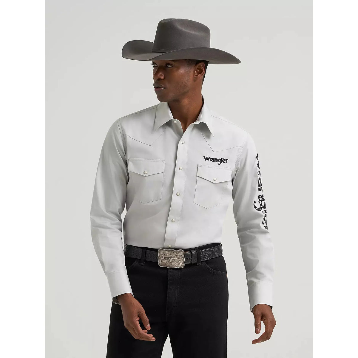 Wrangler Men's Long Sleeve Western Logo Snap Shirt- White