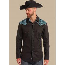 Panhandle Slim Men's Paisley Printed Trimmed Long Sleeve Shirt - Peacock