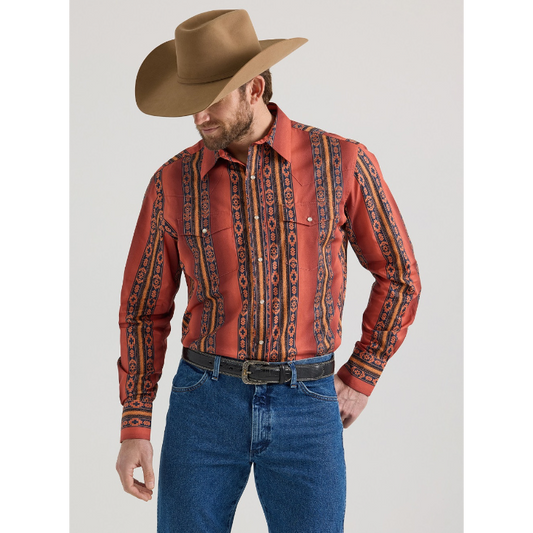 Wrangler Checotah® Men's Classic Fit Aztec Western Long Sleeve Shirt - Black/Tangerine/Rich Rust