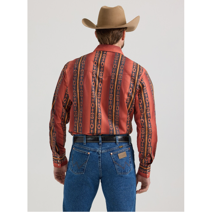 Wrangler Checotah® Men's Classic Fit Aztec Western Long Sleeve Shirt - Black/Tangerine/Rich Rust