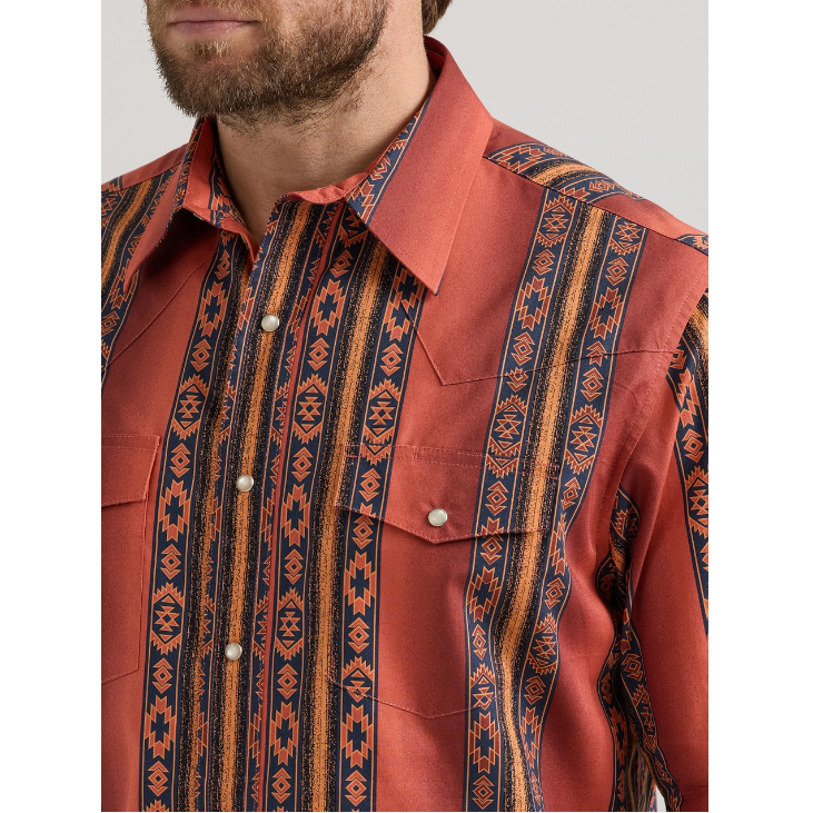 Wrangler Checotah® Men's Classic Fit Aztec Western Long Sleeve Shirt - Black/Tangerine/Rich Rust