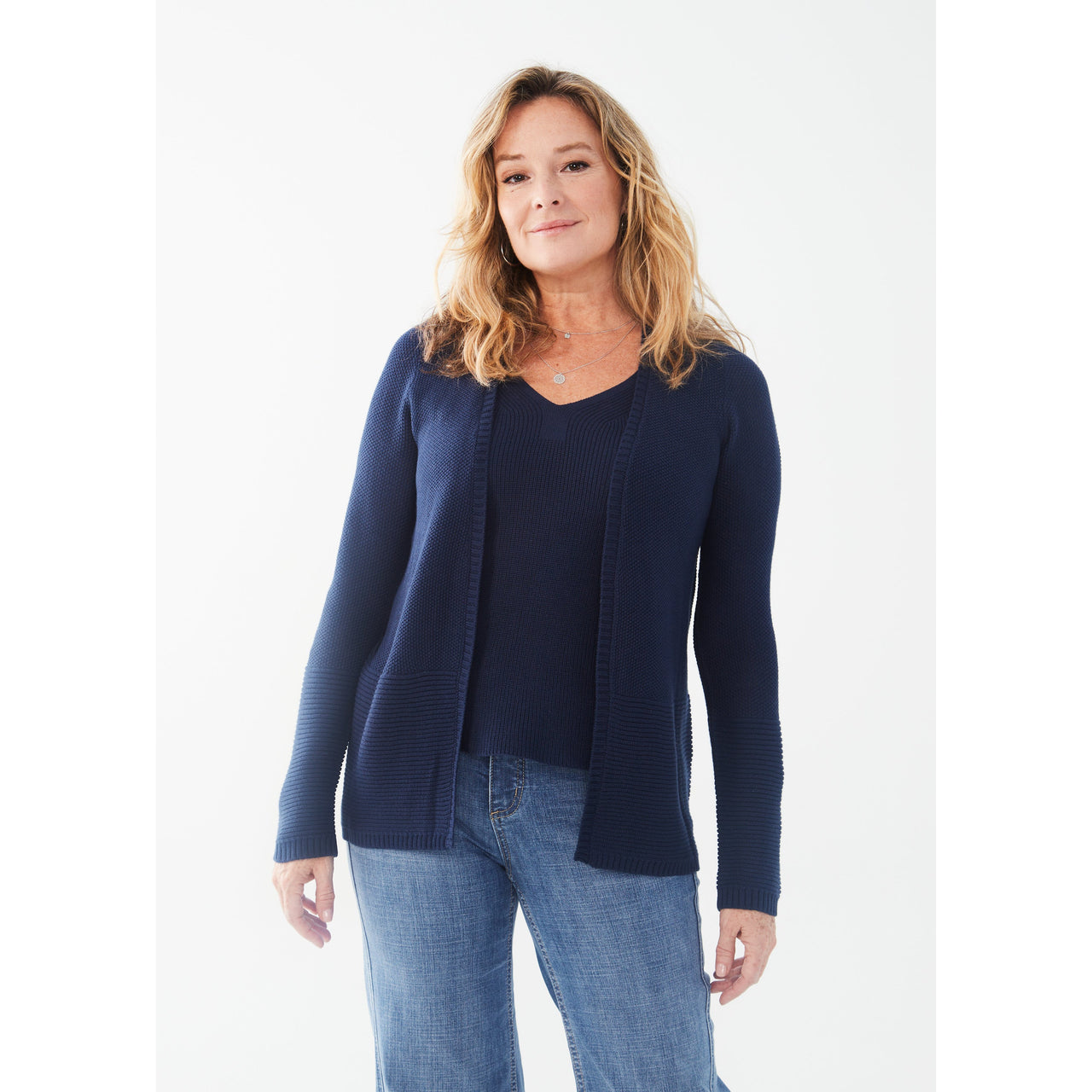 FDJ Women's Long Sleeve Textured Cardigan - Navy