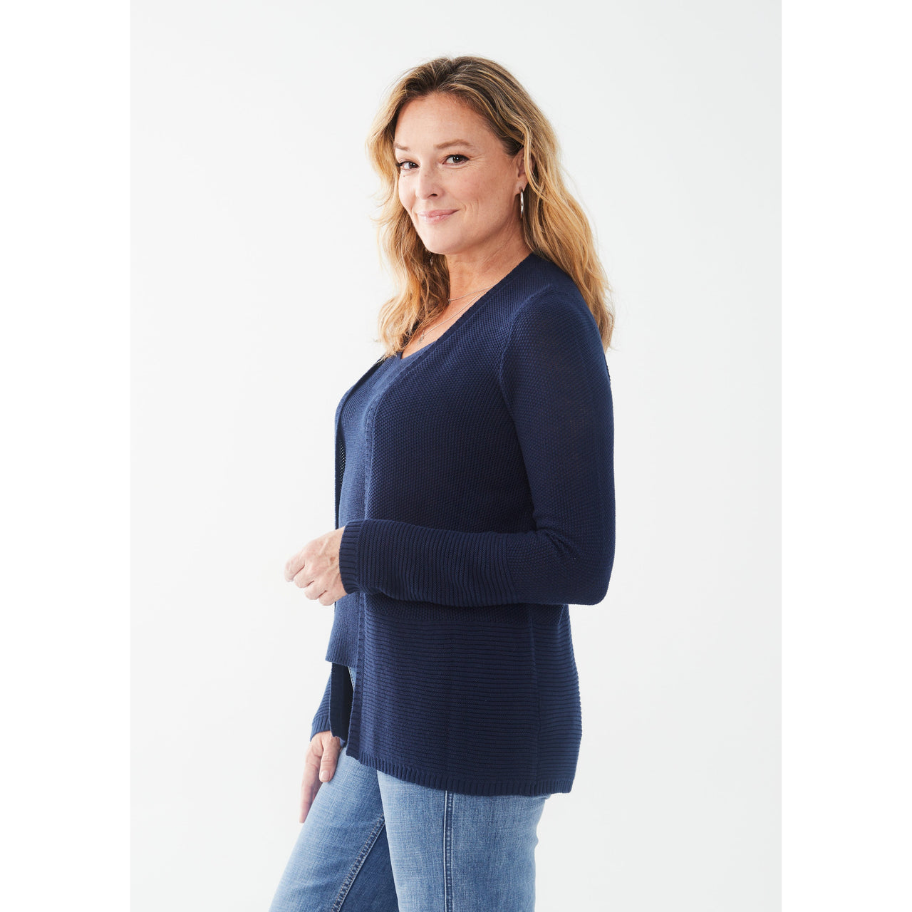 FDJ Women's Long Sleeve Textured Cardigan - Navy