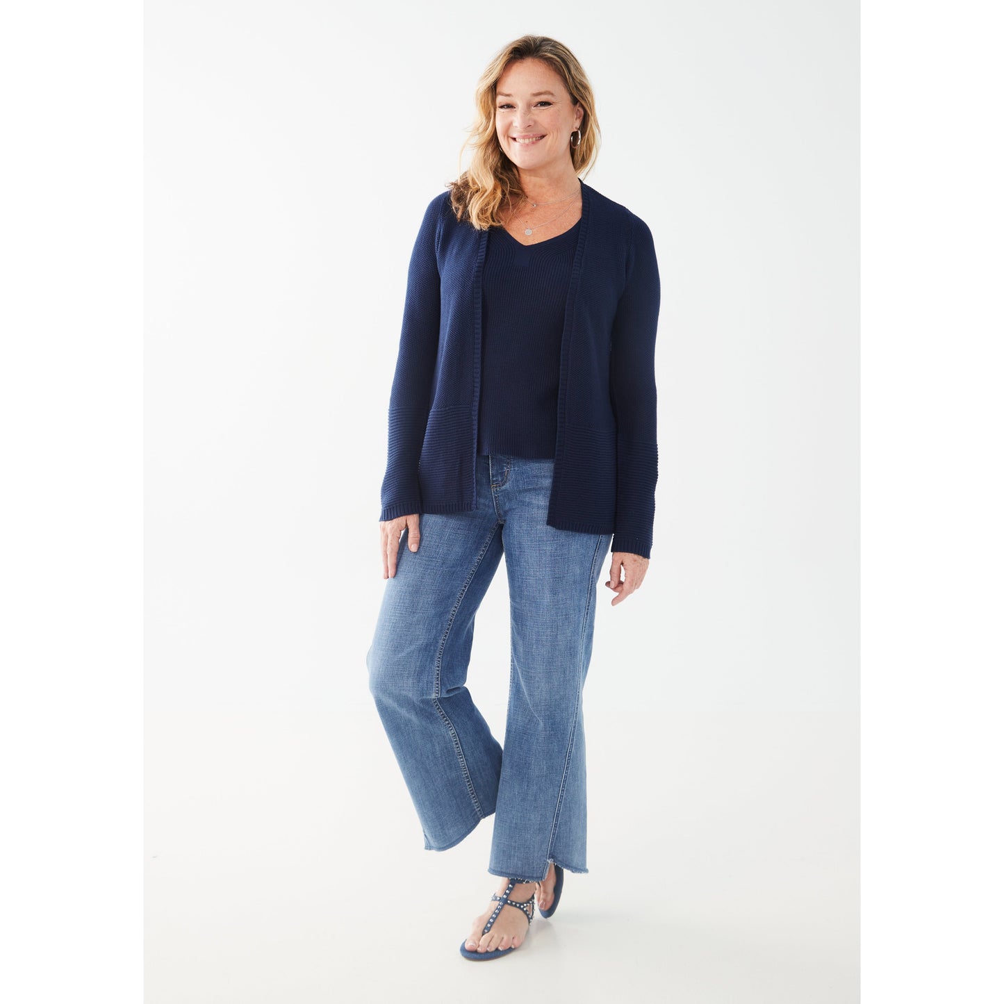 FDJ Women's Long Sleeve Textured Cardigan - Navy